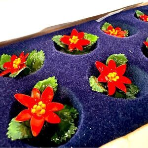 Royal‎ Adderley Floral Bone China Poinsettia England Place Card Holder Set Of 8